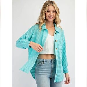 Hudson Gray Waffle Knit Button Down Shacket Shirt